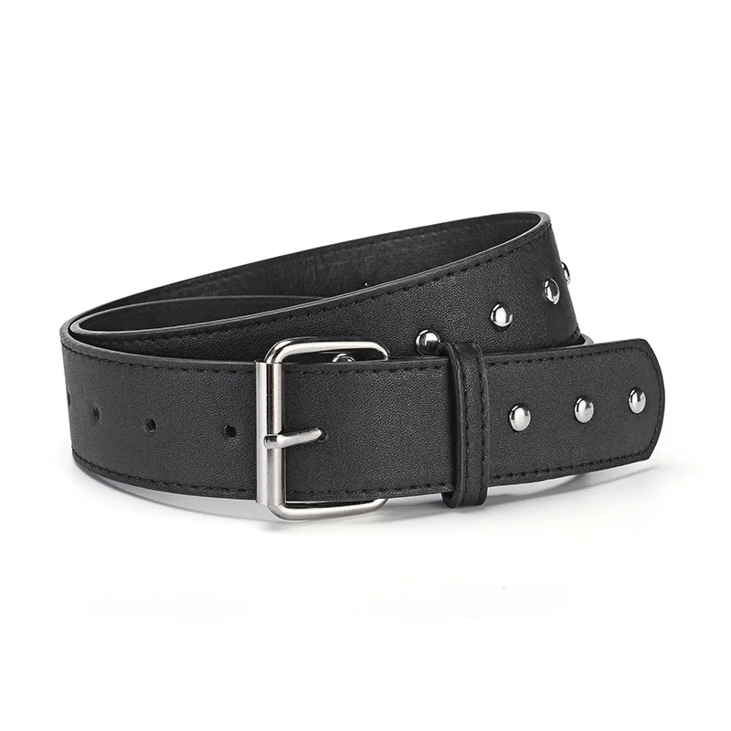 أحزمة الديكور برشام للنساء مشبك معدني بسيط 105 سنتيمتر بلون بولي PU 3.8 سنتيمتر أحزمة واسعة