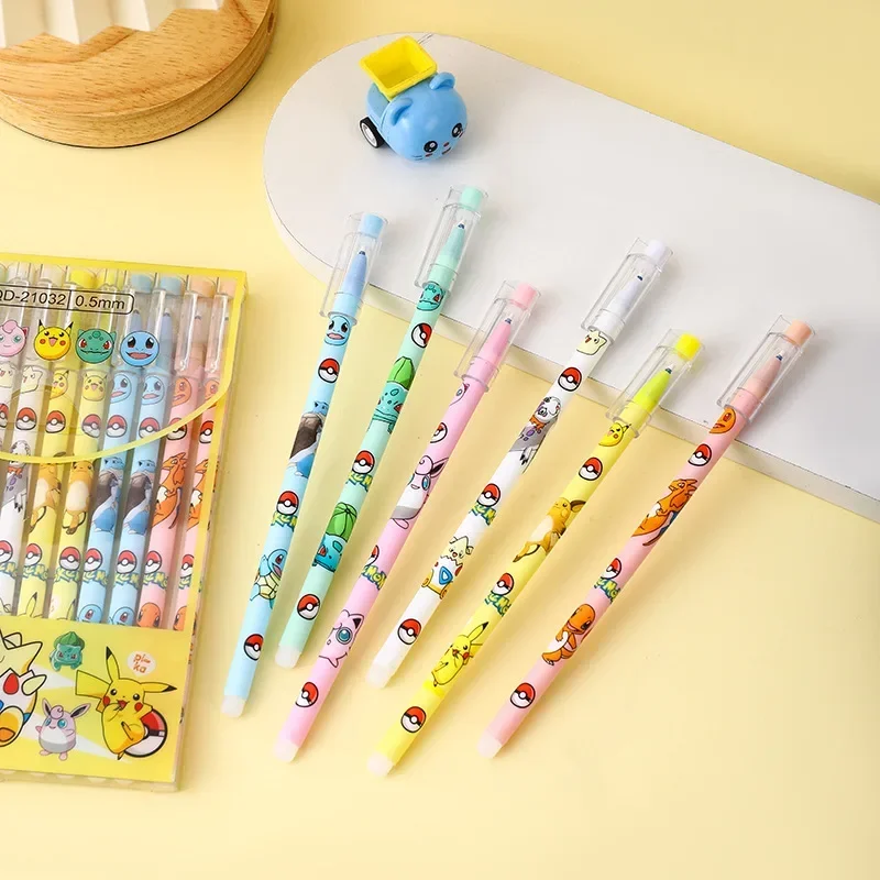 1Set Pokemon Gel Pen Set Anime Pikachu Cartoon Erasable Writing Signature Pen Student Learning Supplies Stationery for Children