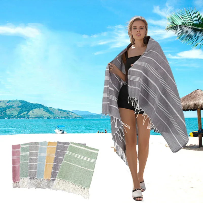 New Soft Turkish Striped Beach Towels Quick-Drying Absorbent Large Tassel Bath Towel Multifunctional Skin-Friendly Shawl Blanket