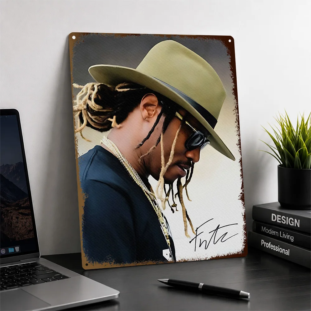 Portrait Of Rapper Future Aluminum Poster Personalized Metal Sign Album Era Tribute Wall Art For Audio Corner As Birthday Gift