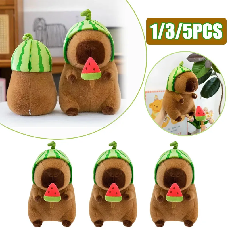 

25cm Cartoon Capybara Plush Doll Wearing A Watermelon Dolphin Hat Hundred Changeable Water Dolphin Doll Gift for Her