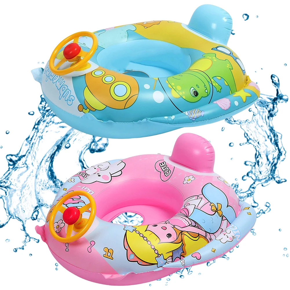 Inflatable Baby Floats Swimming Pool Toys Swimming Circle with Steering Wheel Horn Swim Tubes Rings for Age 6-36 Months Toddler