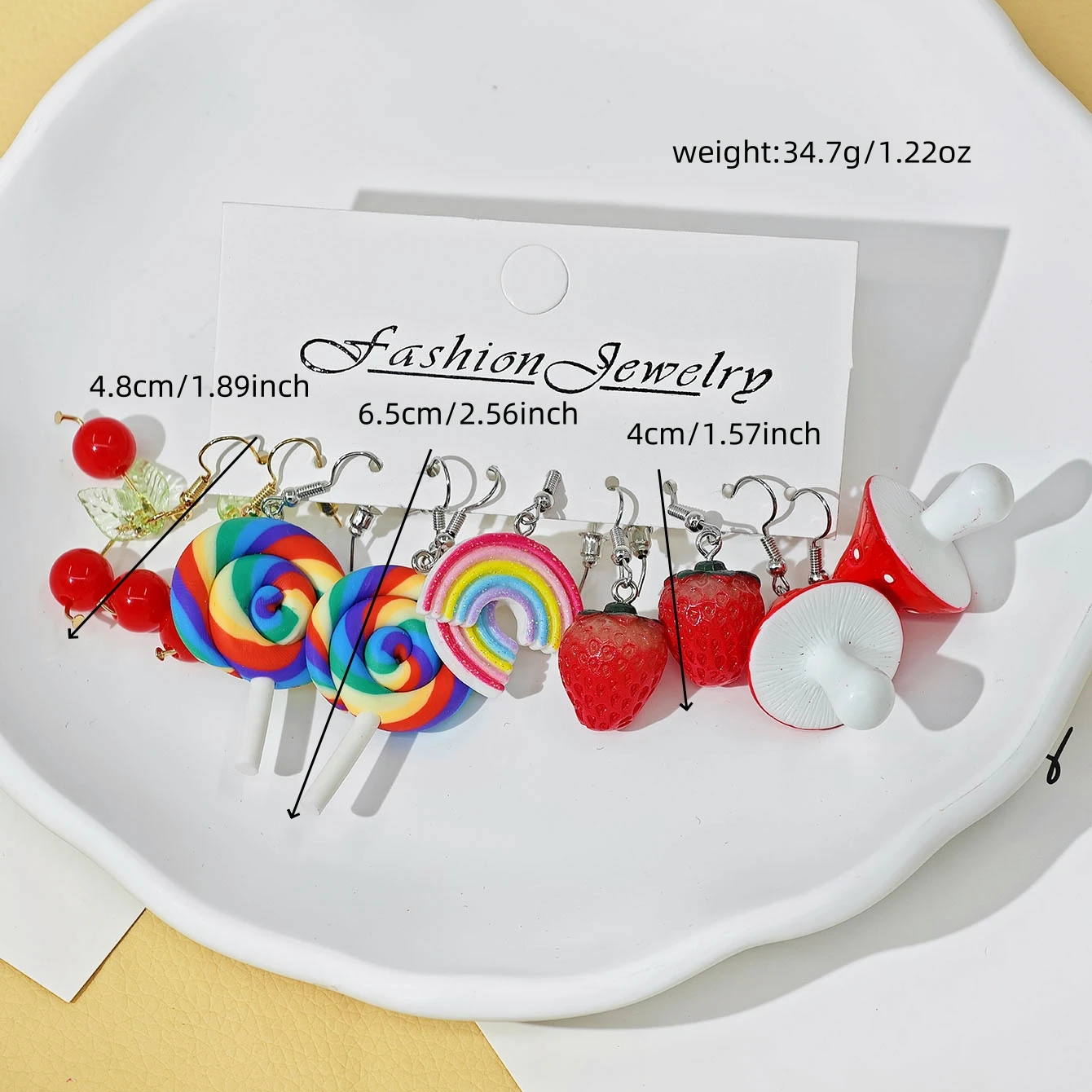 شخصية الإبداعية الطازجة الحلو الأقراط للنساء الملونة الراتنج الأقراط الفاكهة الكرز الفطر قوس قزح انخفاض القرط مجموعة