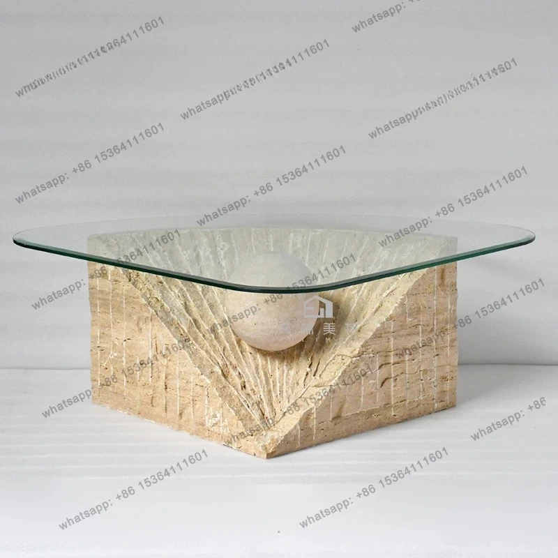 Italian light luxury travertine coffee table living room home glass simple design creative special-shaped coffee table