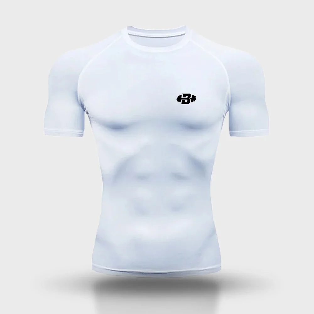 夏のメンズ圧縮シャツパターン印刷ジムスポーツ速乾性フィットネス Tシャツフィットネススポーツ弾性半袖 S-3XL