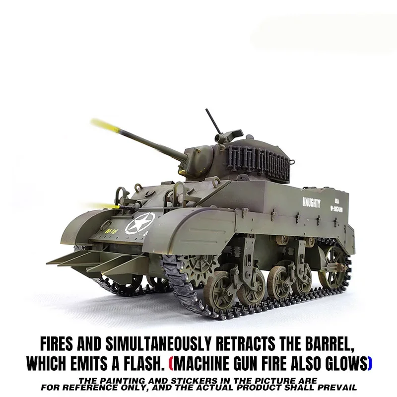 

1/16 M5A1 RC Tank Light Tank Model 2.4G Military Vehicle Remote Control smoking Crawler Car Battle Tanks Model Toys for Boys