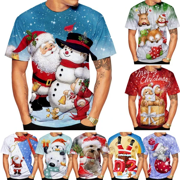 

3D digital printed men's and women's T-shirts short sleeved Christmas casual Santa Claus gift cartoon XXS-6XL size