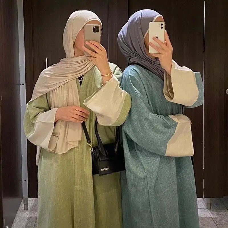 

Linen Open Abaya Muslim Woman Dubai Luxury 2024 Eid Mubarak Turkish Saudi Abayas Kimono Kaftan Dress Ramadan Islamic Clothing
