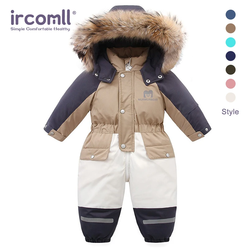 Ircomll 2025 Winter Childrens Coat Hooded Patchwork Kid's Jumpsuit Baby Romper Fur Lining Windproof Toddler Outwear for Children