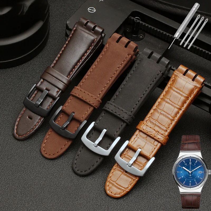 23mm cowhide Watchband Straps  for swatch watchband  New High Quality Mens Soft Waterproof Black brown cowhide bracelet