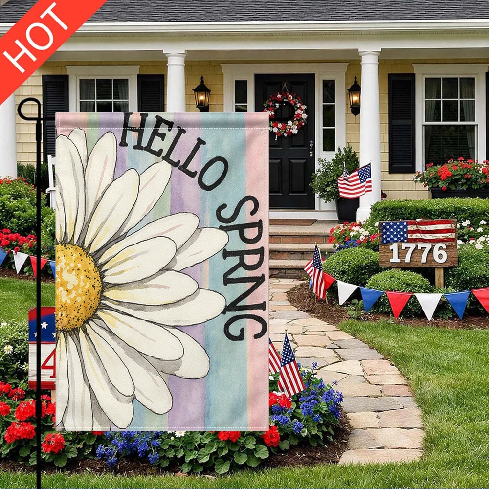 

Hello Spring Daisy Garden Flag Double Sided Print No Pole Included Floral Spring Yard Decor