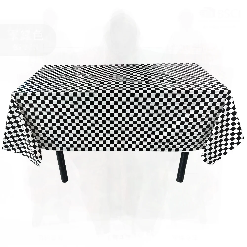 Black And White PE Racing Party Disposable Tablecloth Thickened Peva Waterproof Checkerboard Pattern Rectangular for Wholesale