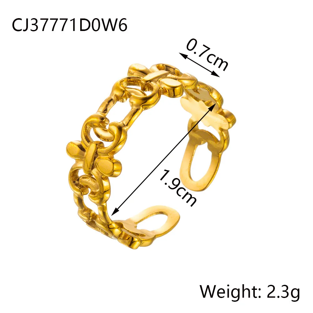 CARLIDANA Ins Geometric Fashion Irregular Hollow Muti Layer Chain 18K Gold Plated Stainless Steel Open Ring for Women Jewelry image 5