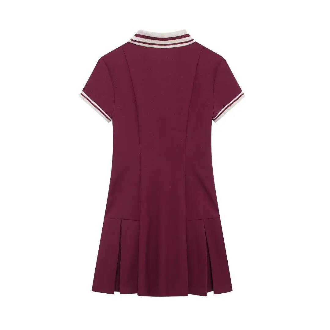 DUOPERI Women Fashion Patchwork Mini Dress Short Sleeves Wide Pleated Female Chic Lady Casual Basic Short Dress Mujer Vestidos