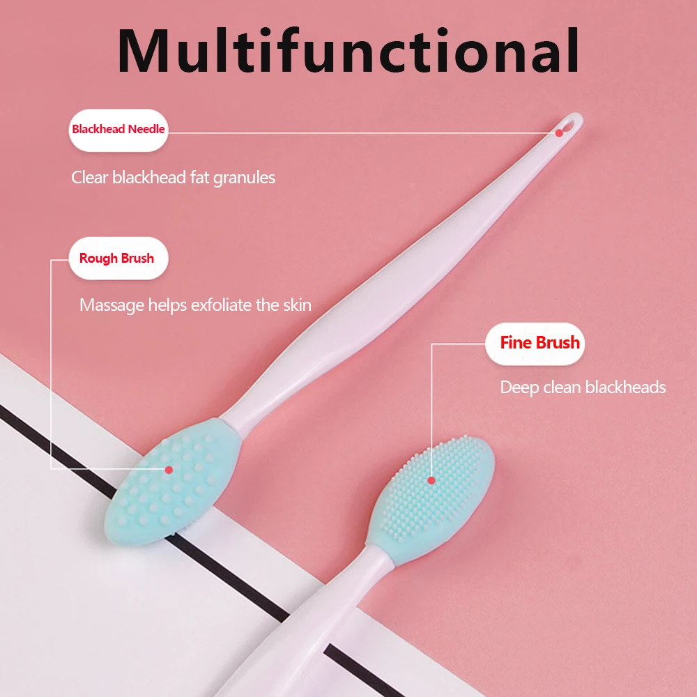 Silicone Face Wash Brush Dual Texture Bumps Gentle Exfoliator Nose Pore Cleaner Remove Blackheads Whiteheads Skin Care Tool
