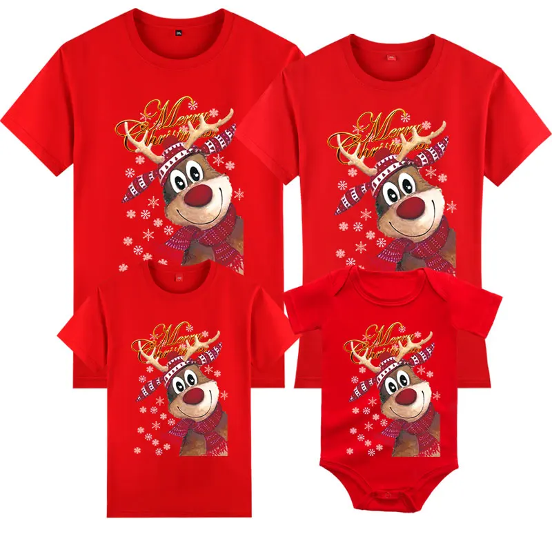 Christmas Family Matching Outfits New Year Girls Boy Mom Dad T-shirt Cotton Cartoon Print Adult Kids T-shirt Baby Romper