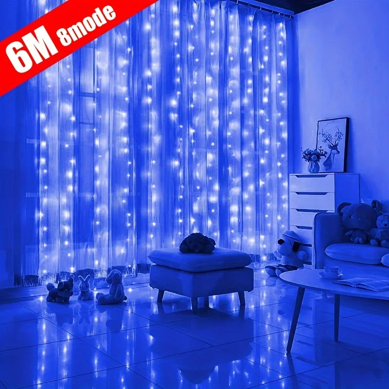 

Christmas Decor Lamp Christmas Lights LED Fairy String Curtain Lights 6m/3m New Year 8 Mode Remote USB Festoon For Home Holiday