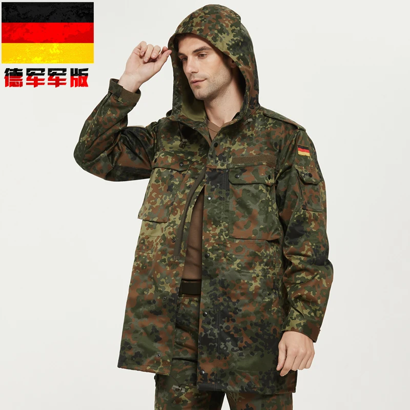 German Spot Camouflage Windbreaker Outdoor Mountaineering Mid-Length Windproof Jacket