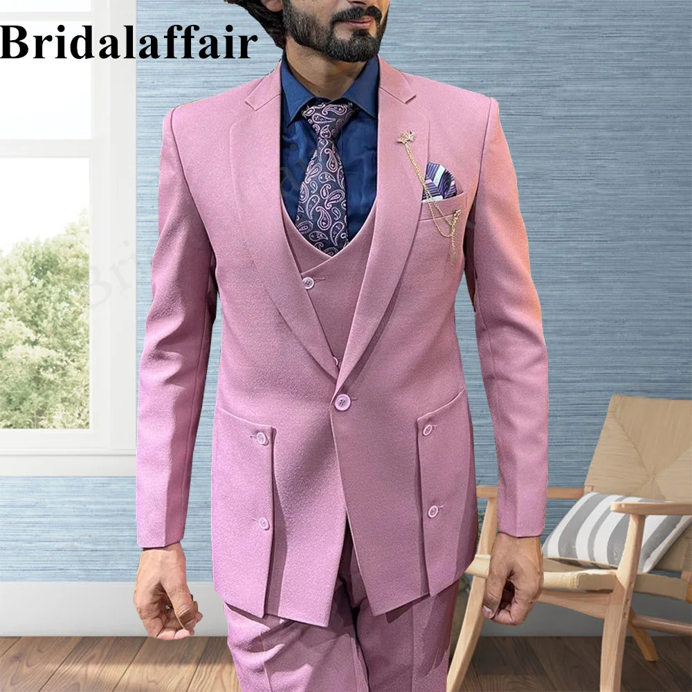 

Bridalaffair Pink Men Suit One Button Single Breasted Wedding Tuxedo Suit for Men 3pcs Blazer Jacket Vest Pant Set Costume Homme