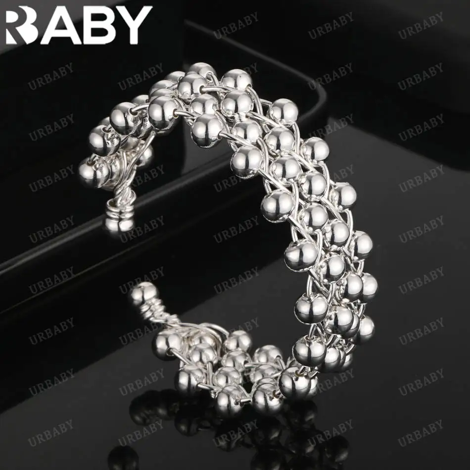 

URBABY 925 Sterling Silver Design Round Beads Bangle For Women Fashion Jewelry Charm Grace Noble Wedding Accessories