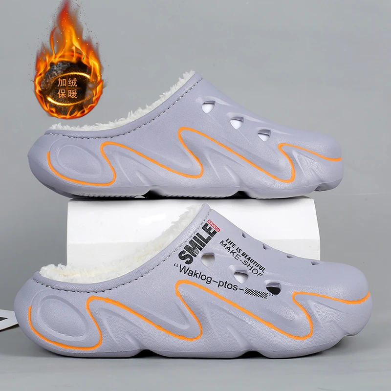 Sapatos masculinos inverno sapatos quentes forro de pelúcia chinelos de algodão interior plataforma concisa sapatos de cozinha ao ar livre casa chinelos à prova dwaterproof água