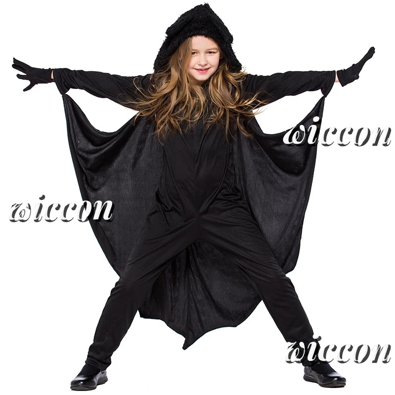 Unisex Vampire Bat Hooded Cosplay Costume Set, Macacão Halloween, Presente Kids, Criança, Sexy, Luva