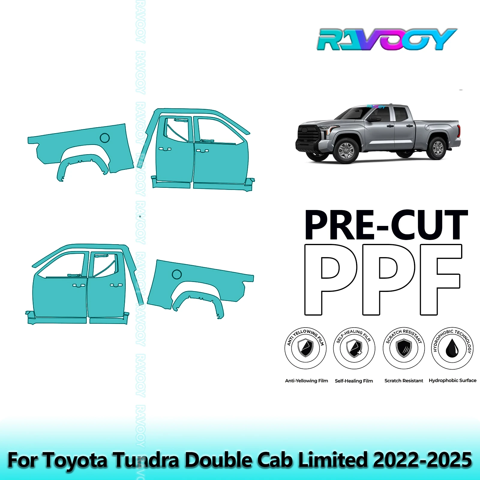 

For Toyota Tundra Double Cab Limited 2022-2025 8.5mil Pre-Cut PPF Door & A/B Pillar Kit TPU Paint Protection Film Set