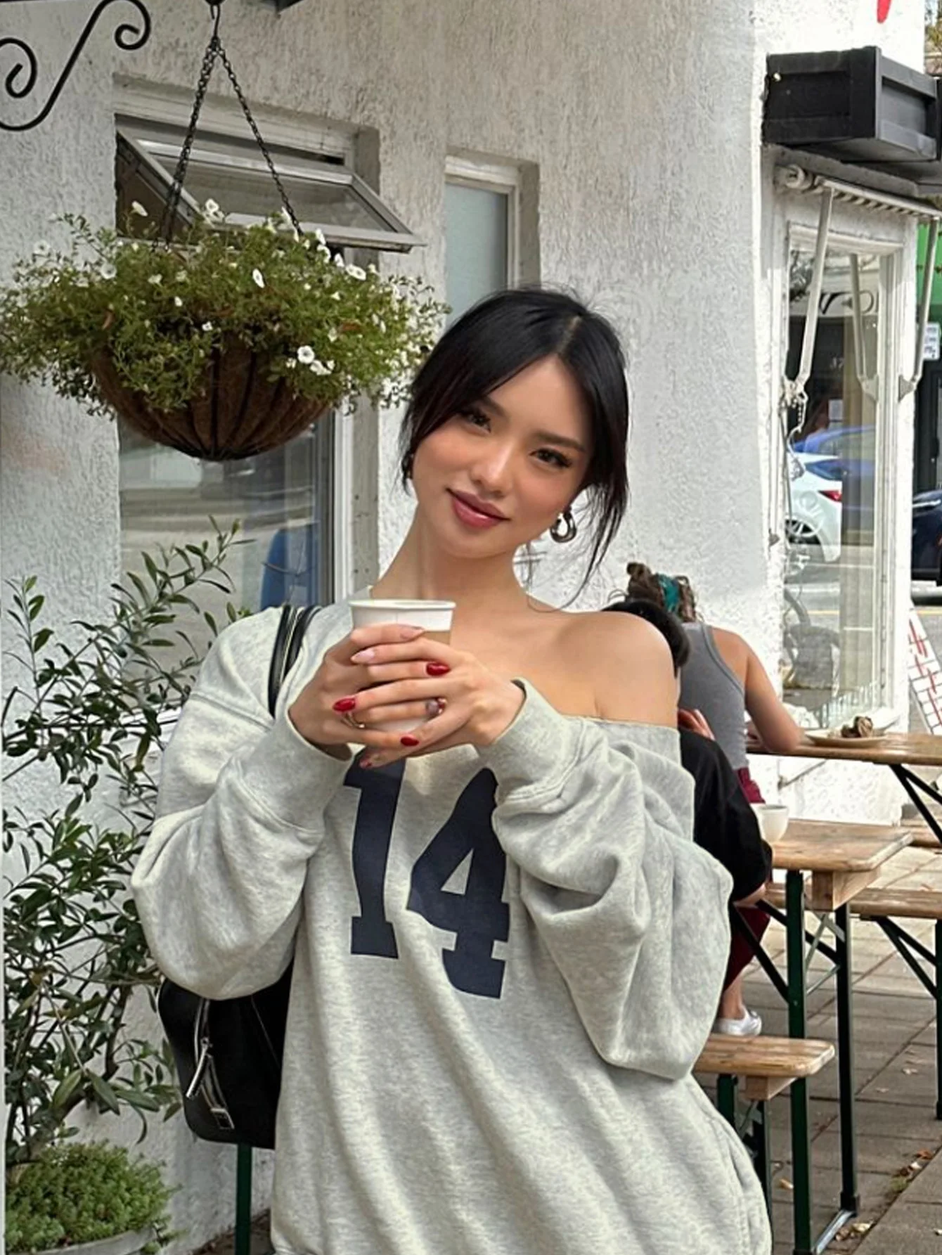 Damen-Pullover mit Buchstaben-Aufdruck, lässiges, langärmliges, schulterfreies Sweatshirt mit Rundhalsausschnitt für Frühlingskleidung