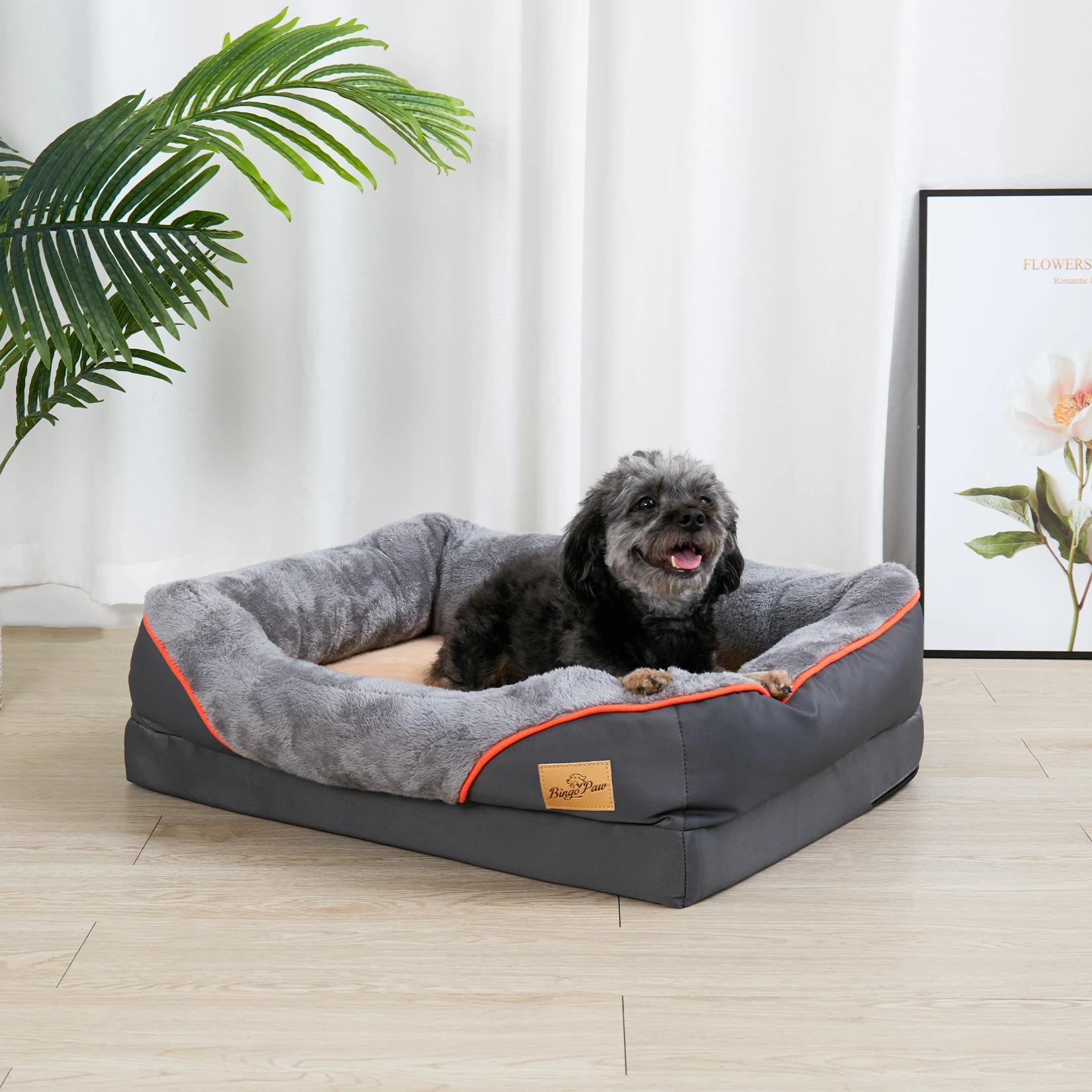 L XL 2XL 3XL Dog Bed Super Soft Orthopedic Foam Pet Bed Sleeping Mat with Cotton-padded Bolster and Removable Cover 3