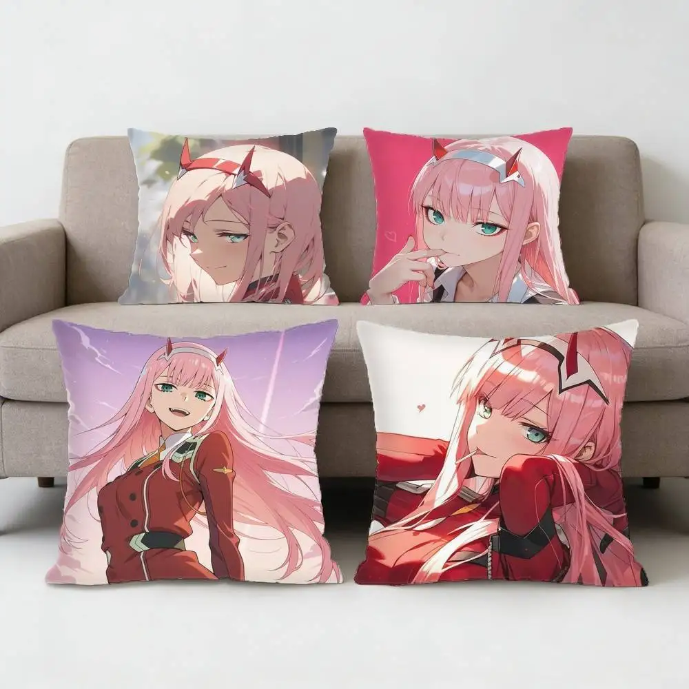 

Darling In The Franxx 02 Anime Girl Pillow Case Anti-dustmite Pillowcase Invisible zipper silky Sofa cushion cover for bedroom
