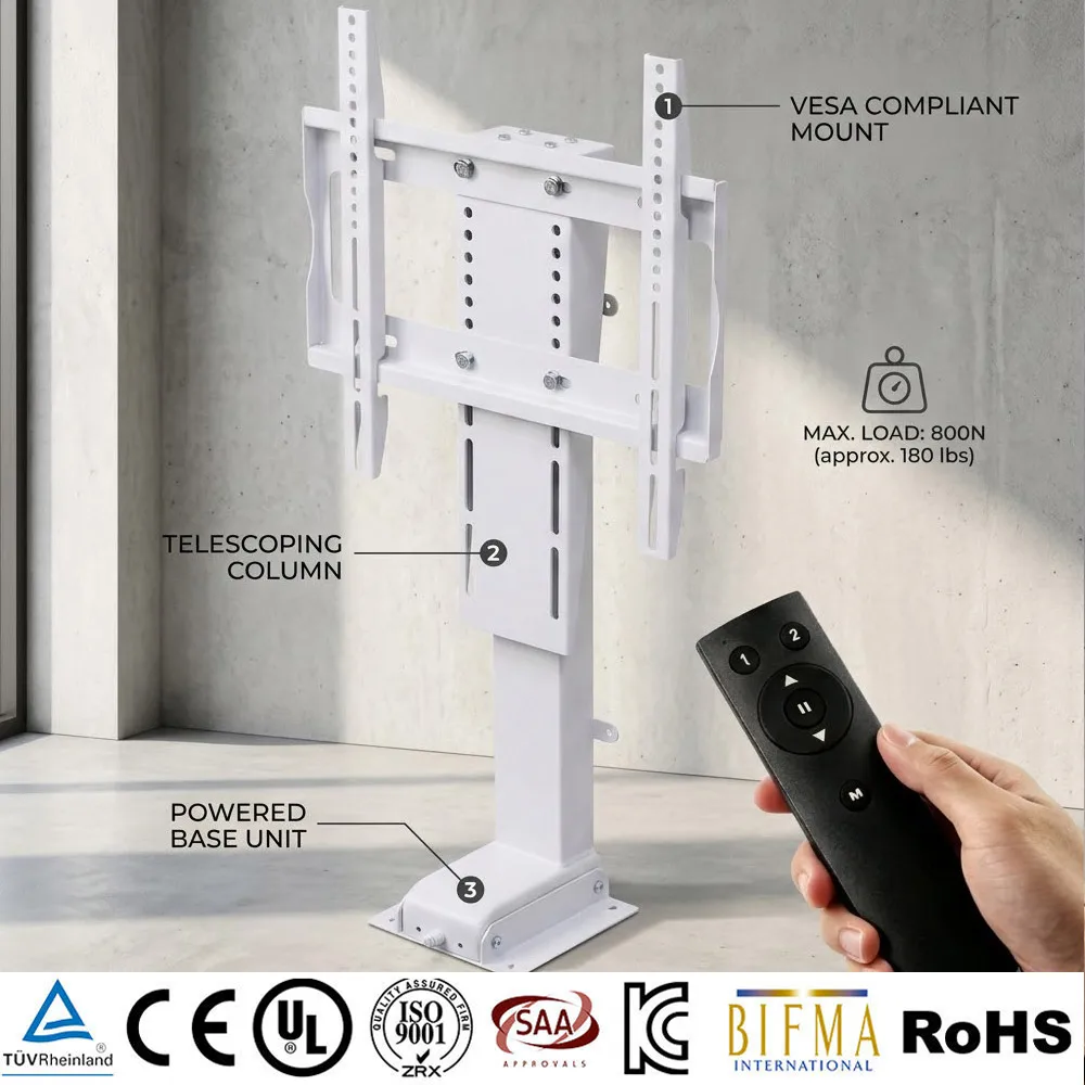 Motorized TV Lift Stand Heavy Du ty Steel RF Remote Control Smart Furniture 32-70 Inch Electric TV Lift Mechanism