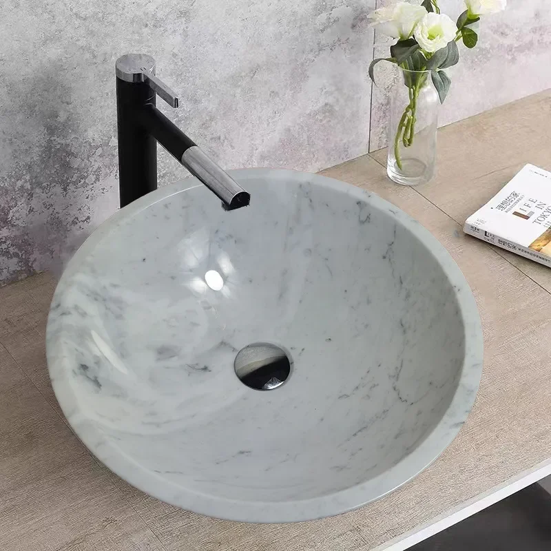 White Marble Bathroom Sink Vanity Top Carrara Snow Flower Panda Stone Wash Basin Countertop for Modern Home Decor