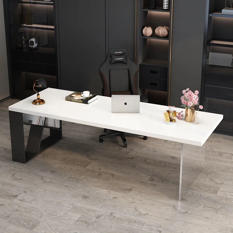 Light luxury transparent acrylic suspension table Solid wood computer table Workbench Designer creative desk White desk