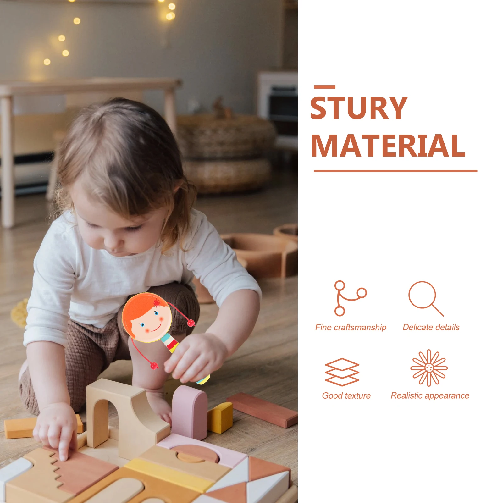 

1Pcs Wooden Rattle-Drum Cartoon Design Shaking Cognitive Musical Plaything Hand-Cranking Plaything