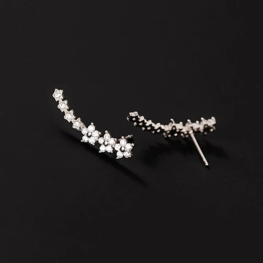 Shiny Inlaid Rhinestone Star Flower Earbone Studs Women's Cool Earrings Chilly Fashion Jewelry Friends Gifts