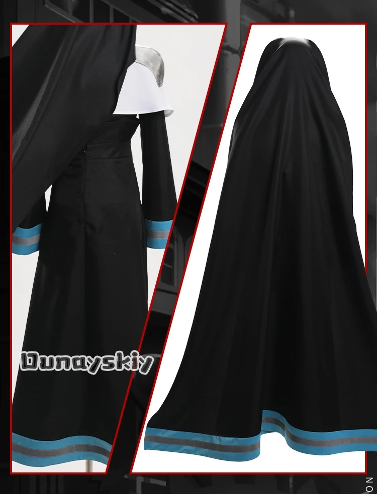 Fire Force Sister Iris Cosplay Costume - Anime Nun Outfit with Cross Necklace 8th Special Fire Brigade Uniform for
