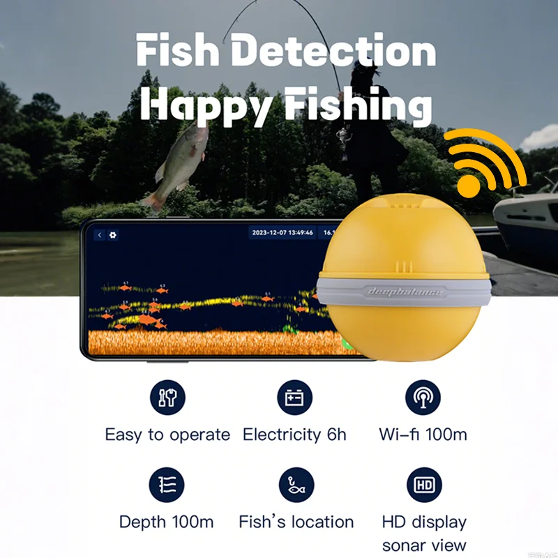 

Deepbalance WiFi Fish Finder 100m Distance 100m Deep Fishing Wireless Sonar Fish Finder Is Suitable for iOS And Android Fishing