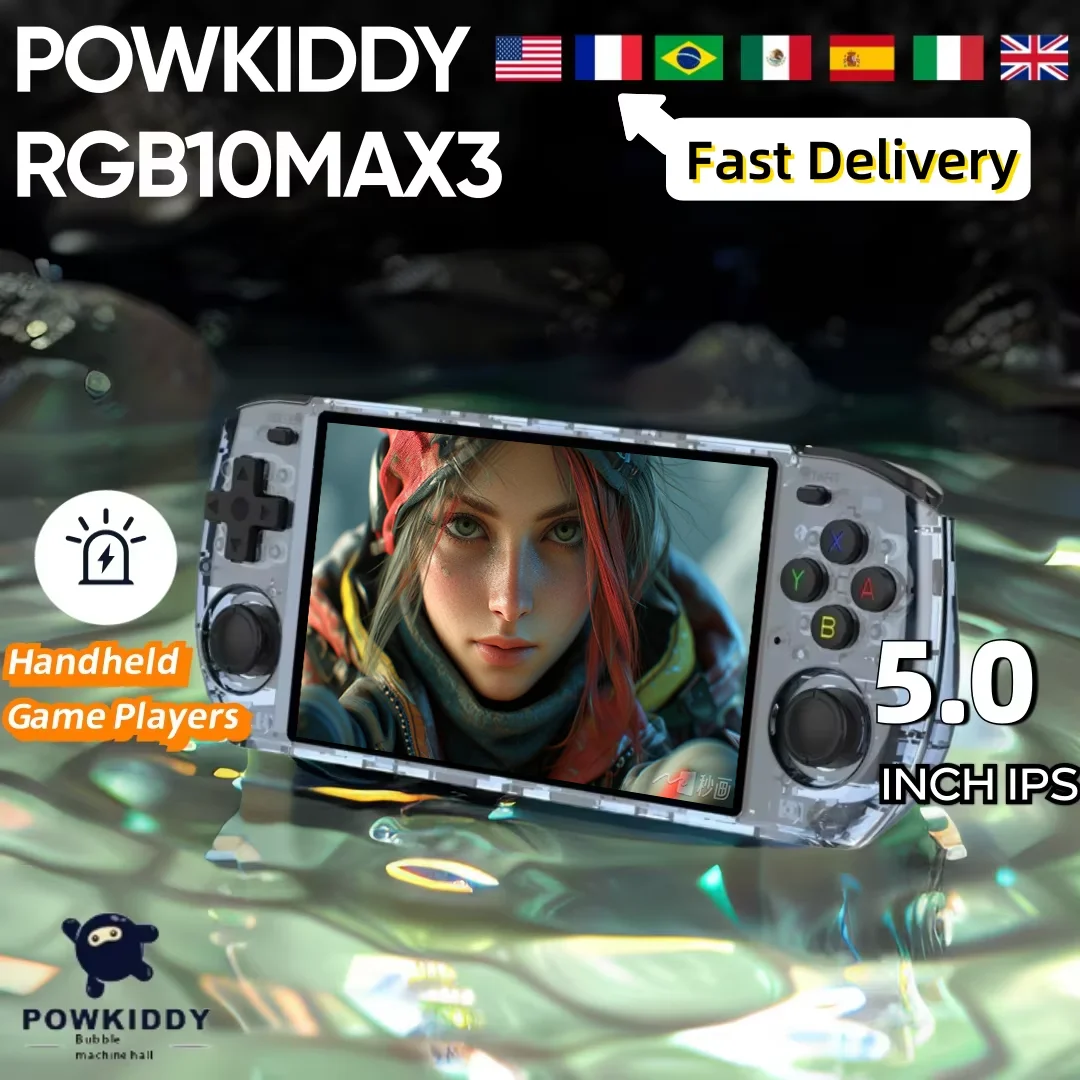 

POWKIDDY RGB10 MAX3 5 Inch Ips Screen Handheld Game Console Retro RK3566 Open-Source Retro Gaming WIFI 512G PSP Children's Gifts