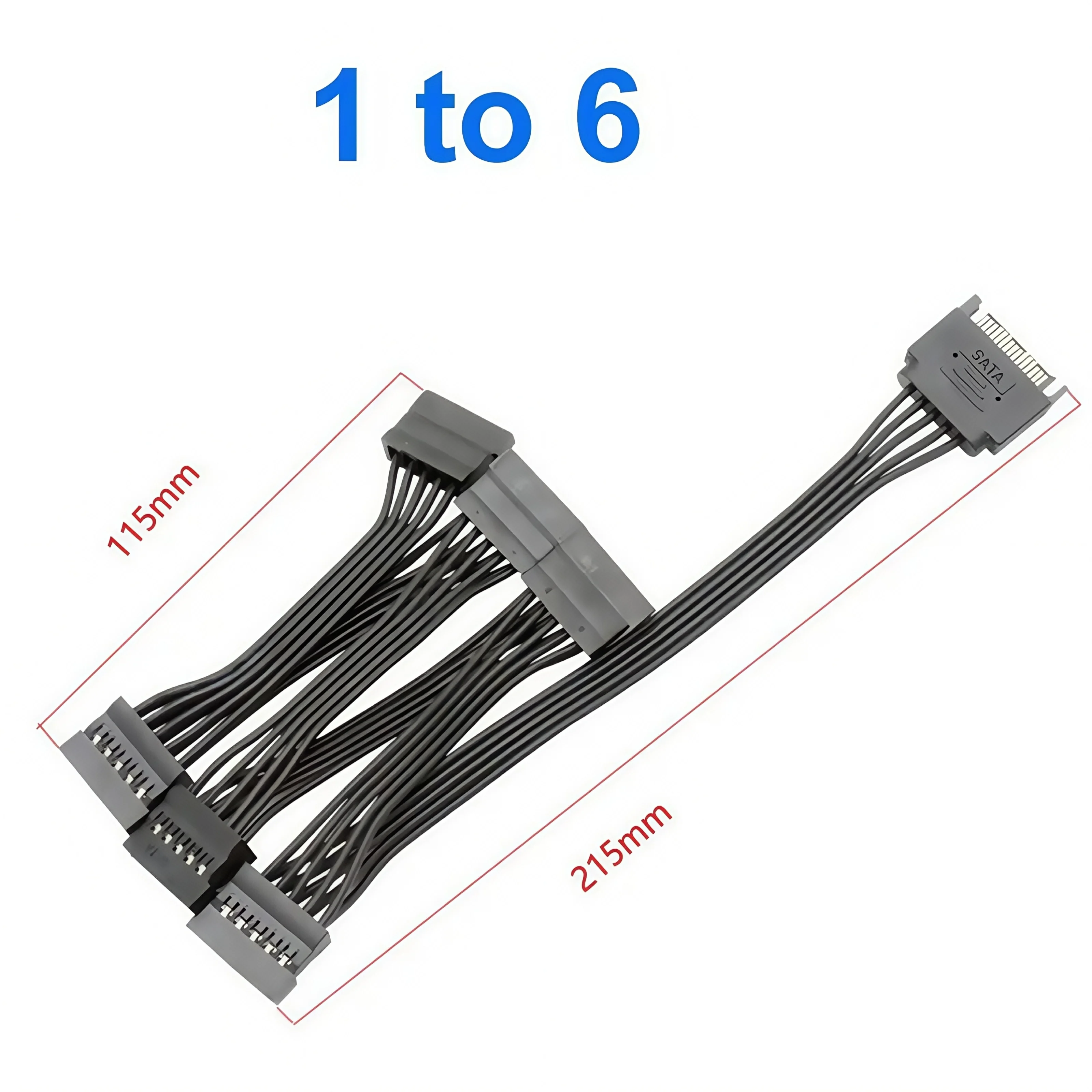 5-Wire SATA 15-Pin Male to Female Extension Cable - 1-to-1 Hard Drive Power Adapter for HDD/SSD/ODD