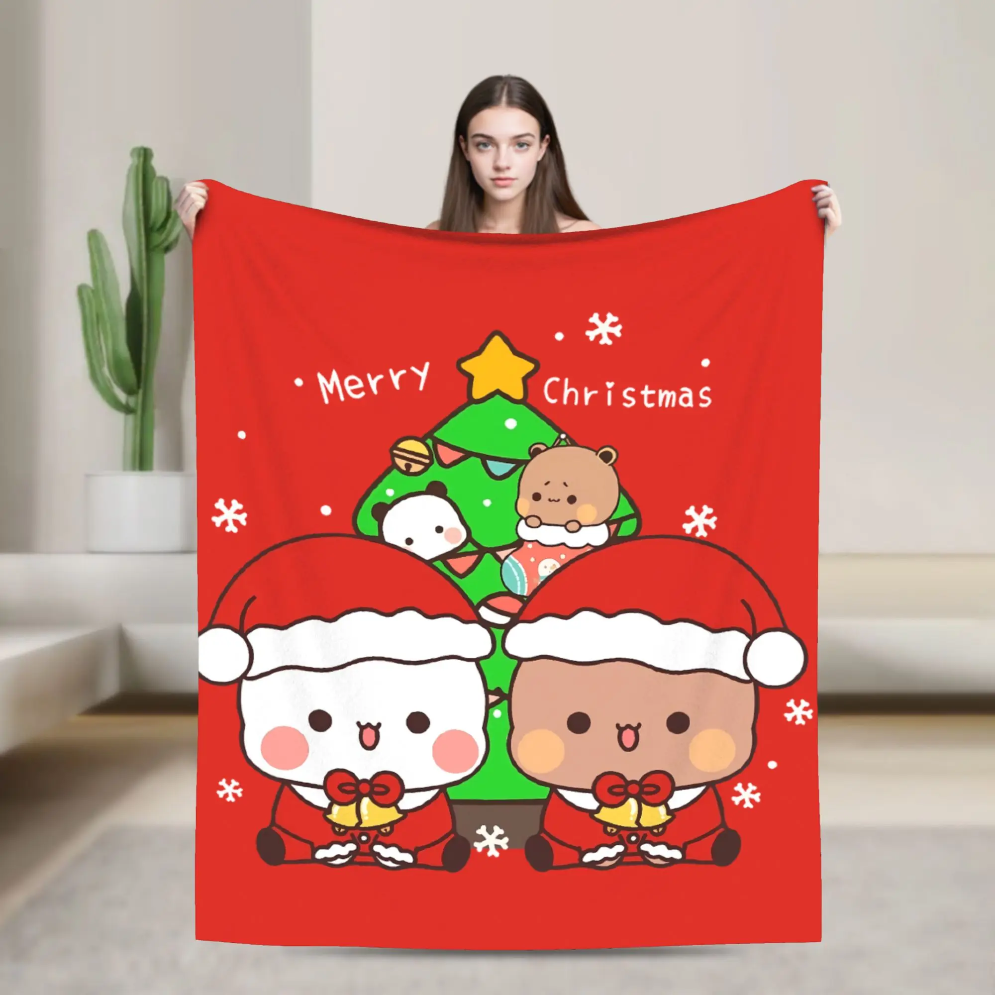 Warm Soft Blanket Bubu and Dudu Merry Christmas Tree Cute Santa Bedding Throws Flannel Bedspread For Fluffy Sofa Bed Cover