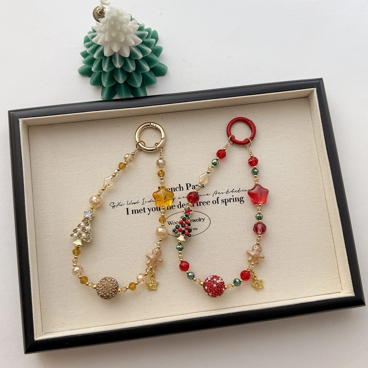 الفاخرة عيد الميلاد سبيكة كريستال ستار الخرز حقيبة قلادة الزنجبيل رجل هدية شجرة عيد الميلاد الهاتف المحمول المفاتيح كريستال الحبل