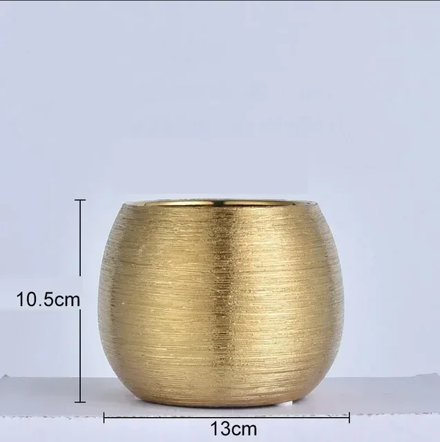 Golden Brushed Ceramic Flower Pots Decorative Round Gilded Vase Plant Arrangement Porcelain Vases Nordic Home Decor