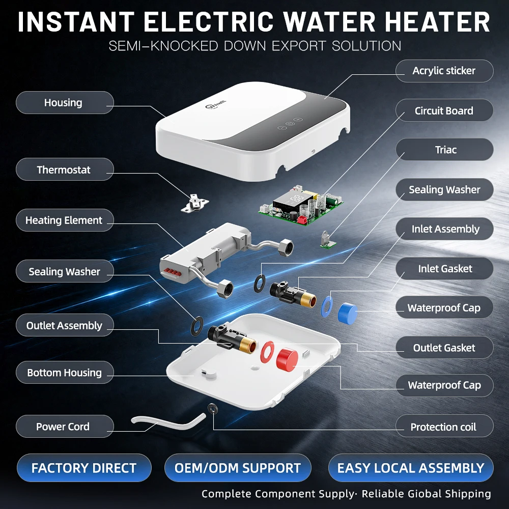 3.5/4.5/5.5kW Household Kitchen Bathroom Car RV Caravan Camping Shower Hot Water Heater Instant Electric Geyser view 3