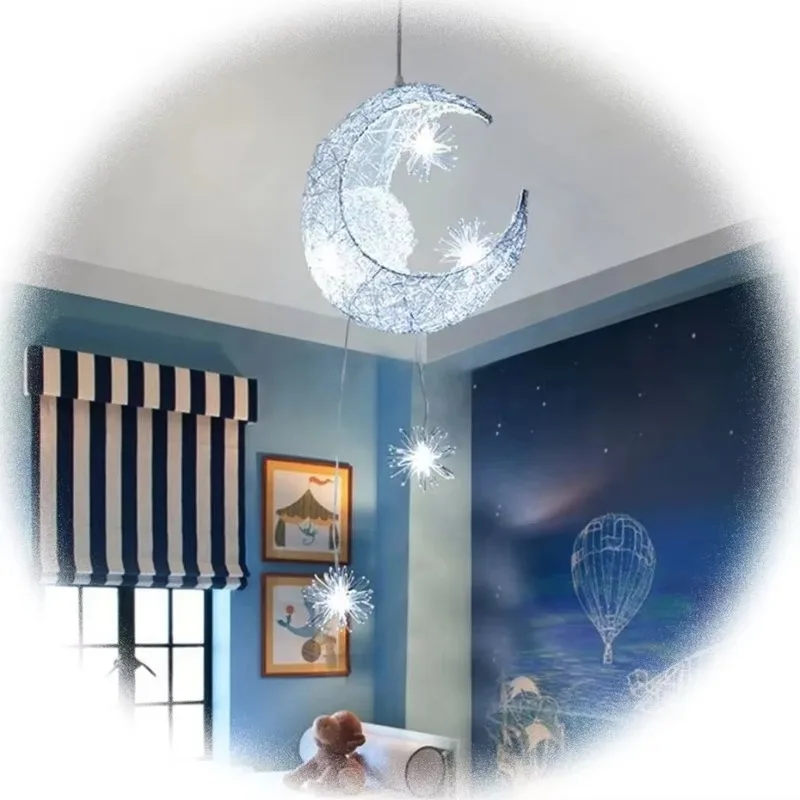 Modern Pendant Ceiling Lamps Moon Star Chandelier Children Bedroom Hanging Lamp Christmas Decorations For Home Fixture Lighting