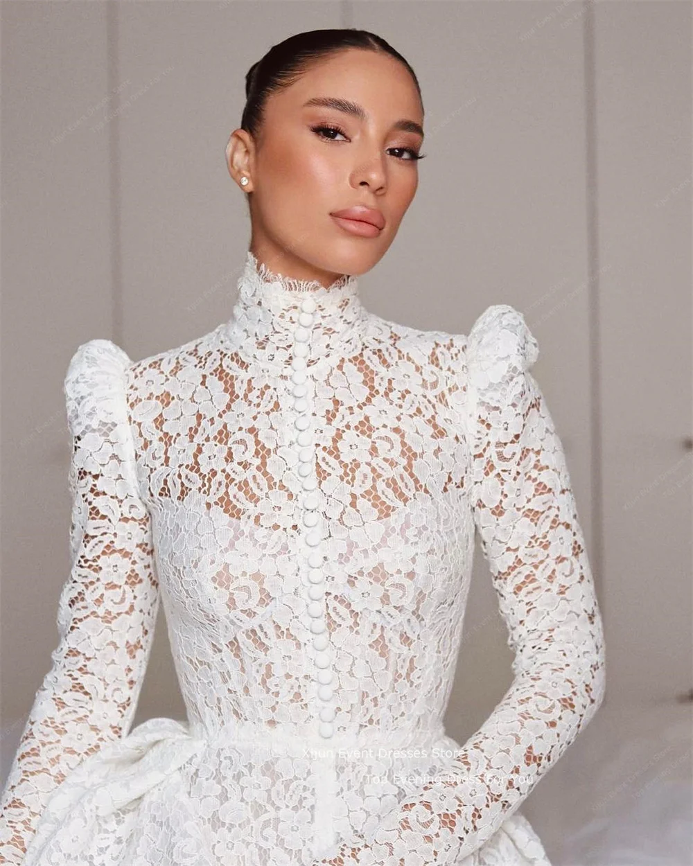 Xijun Lace Flower Wedding Dresses High Neck Full Sleeves Bridal Gowns Israel Bride Dresses For Women Robe de mariage 2023 A-Line