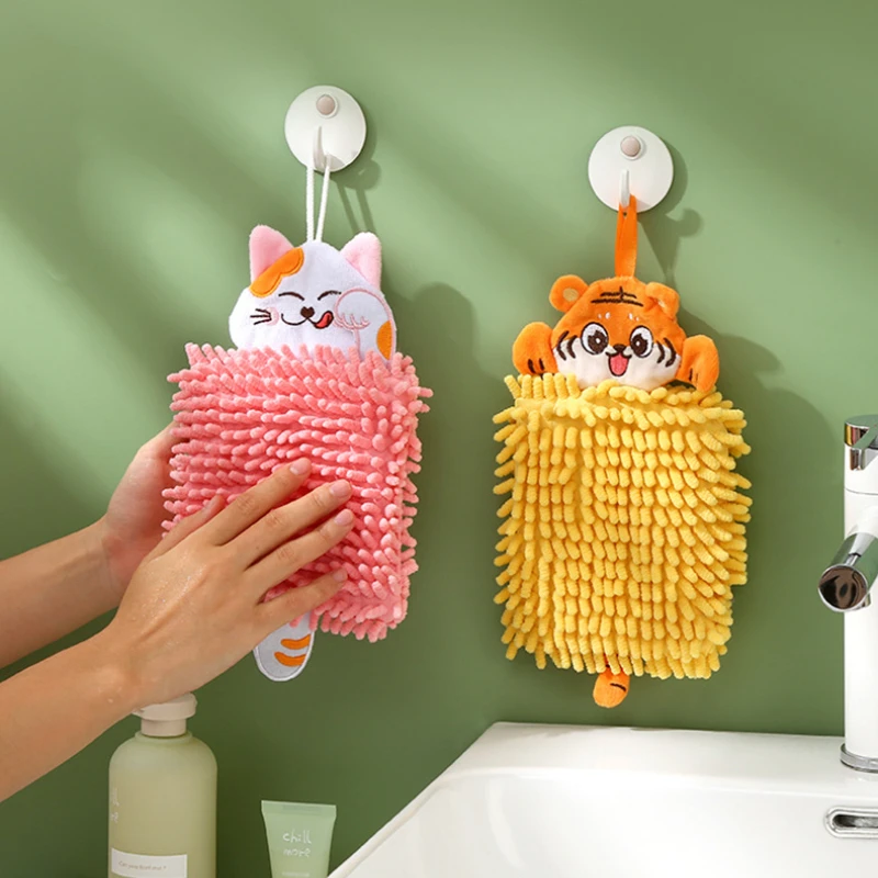 New Creative Cute Microfiber Hand Towel Hangable Cartoon Animal Absorbent Towel Household Kitchen Bathroom Rag Handkerchief