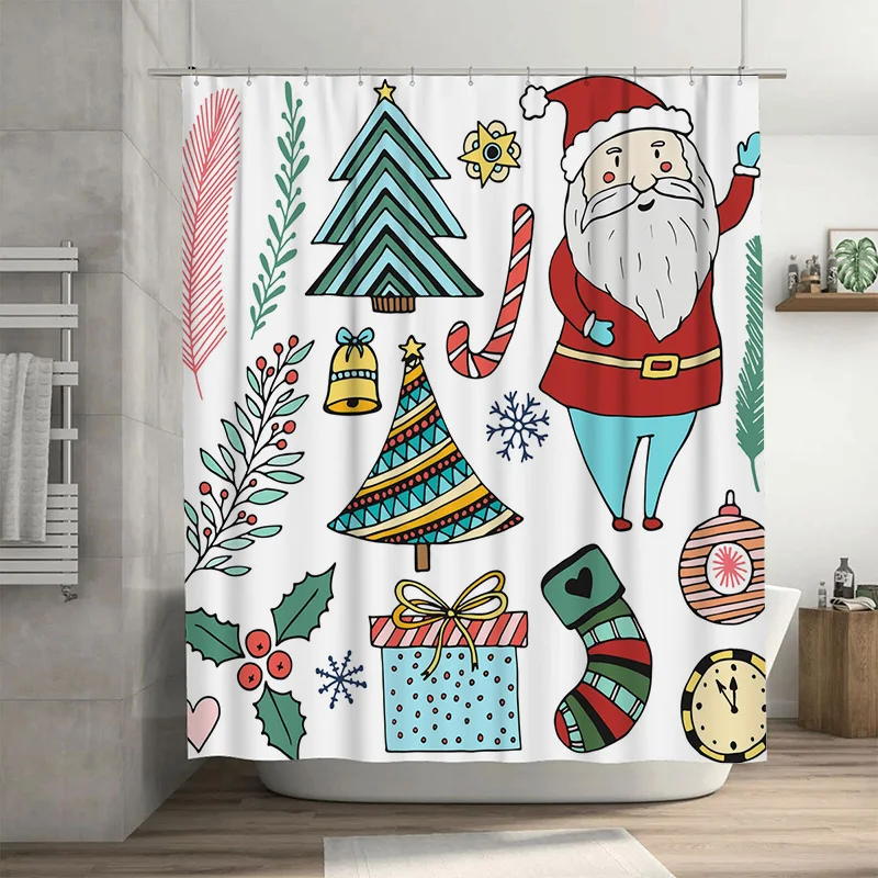 

TU Рождественская занавеска для душа Праздничный праздничный декор Веселый Рождественский тканевый фон для ванной комнаты Водонепроницаемая идея праздничного подарка