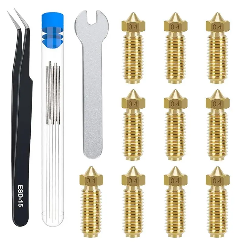 AT02-10PCS 0.4Mm Brass Nozzles For Kobra3, Extruder Hotend Nozzle Kit With Cleaning Needle, Tweezers & Wrench