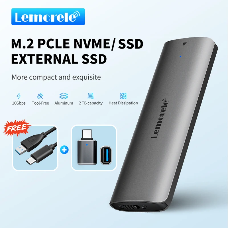 Lemorele 외장 하드 드라이브용 SSD 인클로저, M.2 NVMe USB 3.1, 10Gbps PCIe M.2 SSD 케이스, M, B + M 키, M.2 SSD