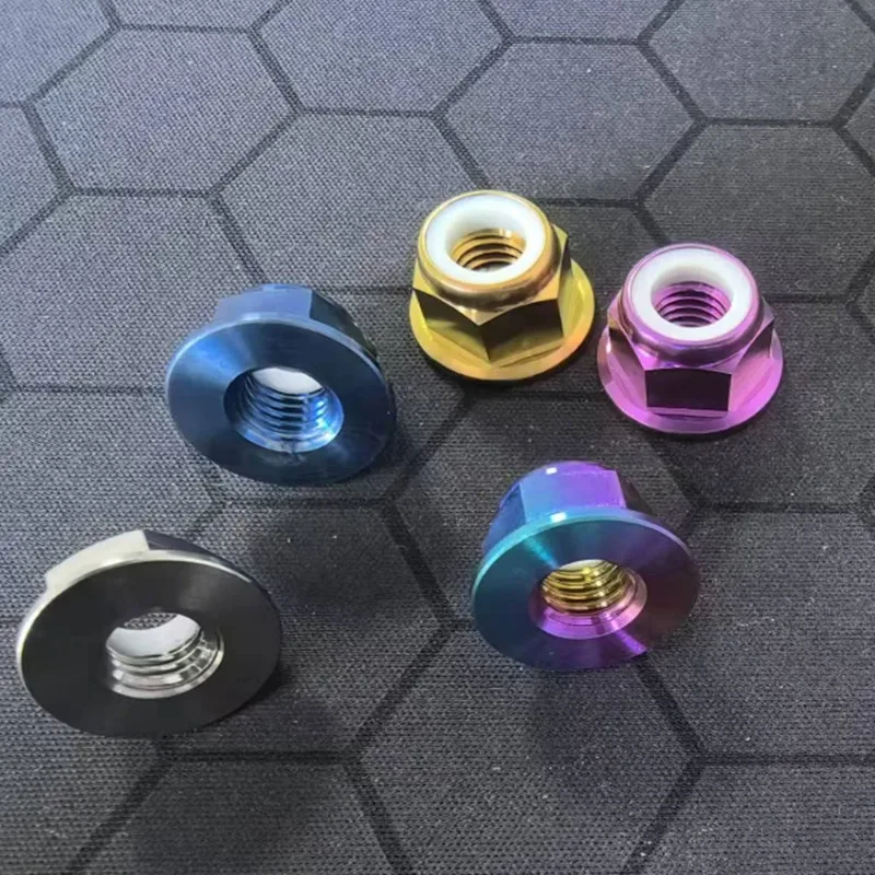 1pc  M5 M6 M8 colourful Titanium Alloy TC4GR5 Flange nylon insert lock nut Hex Nut Flange Nuts